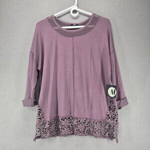 A&I Women's Lavender Top, 3/4 Sleeve, Sheer & Lace Cut Out Detail, Small, NWT